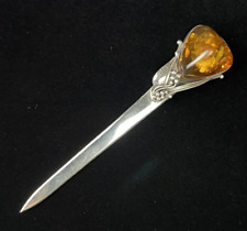 Sterling Silver Baltic Amber Cabochon Letter Opener Modernist Natural Gift picture