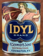 IDYL Tin Can Advertising Early June Peas 1 LB. 4 OZ. H.Schmidt's Sons picture