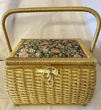 Vintage Sewing Basket Gold And Floral. Resembles An AZAR basket, No Tags. Nice picture