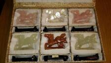 SET OF 6 JADE AND GLASS CAST HORSES WITH STANDS ASSORTED COLORED JADES 010-JH picture