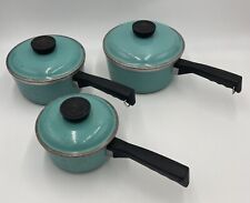 Vintage Club Yellow Aluminum Black Handles Cookware Pot Pan with Lids Lot Of 3 picture