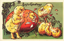 Easter Greetings, Chicks Cracking Egg, Embossed, Antique Reproduction Postcard picture