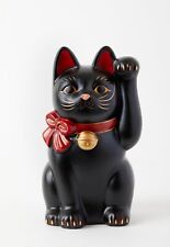 Japanese Hand Painted Lucky Cat SETO Maneki Neko Black Red Ribbon Ceramics Gift picture