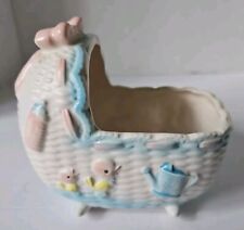 Vintage Napcoware Baby Bassinet Cradle Ceramic Planter Nursery Decor Spring 8029 picture