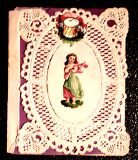 Valentine Vintage 1850s  Lace,with Metallic Shine Little Girl and Drum picture