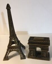 Vintage Arc De Triomphe Paris France Metal Paperweight Souvenir & Eiffel Tower picture