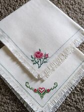 Set Of Two Flower Cross Stitch Napkins/Bread Towel Homemade Unbranded picture