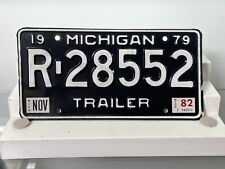 Vintage Original 1979 MICHIGAN License Plate - MI Trailer Black & White R-28552 picture
