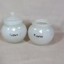 Pair 1930's H/P Baby Supply Frosted Glass (Camphor) Nipples, Cotton, one Lid picture