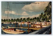 Fort Myers Florida FL Postcard Coconut Palms Along Yacht Basin View 1953 Vintage picture