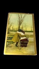 Antique 1909 Postcard - Lovers Kissing on Bench Art Print - 