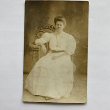 Woman In White Dress (nurse?) Sitting Postcard RPPC VTG  picture