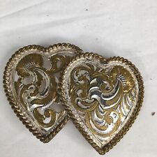 Crumrine Belt Buckle Hearts Heavy Silver Plate on Jewelers Bronze Western picture