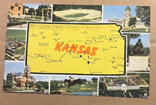 POSTCARD 1952 USED -  KANSAS - MAP IN CENTER, LANDMARKS AROUND THE CARD picture