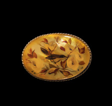 A Bird on a Branch in a Gold Background Painted on Mother of Pearl - Pin Brooch picture