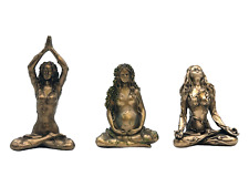 Set of 3 Gaia Mother Earth Goddess Bronze & Resin Statue Sculpture Miniatures picture