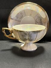 Vintage Iridescent Tea Cup and Saucer Light Blue & White Iridescence Gold Trim picture
