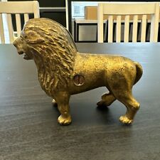 Vintage 2-Piece Cast Iron Metal Animal Lion Coin/Penny Bank Carnival Piggy Bank picture