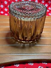 vanity cut glass jar lidded container topaz colored gasket seal euc picture