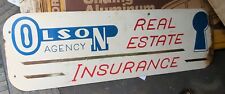 ANTIQUE METAL PAINTED SIGN OLSON AGENCY REAL ESTATE INSURANCE BEDFORD INDIANA AD picture