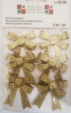 MERRY MINIS Gold Glitter Bow Tie Ornaments - 6 pcs picture
