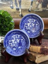 Adorable Miniature Buffalo Blue Willow Chinoiserie Canapé Butter Plate Pair 2.8” picture