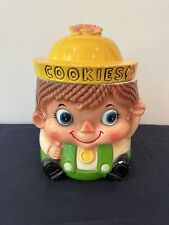 Vintage Boy Yellow Hat & Overalls Ceramic Cookie Jar picture