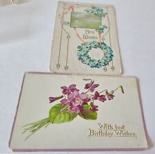 2 Antique Greetings Postcard Florals Forget Me Nots Violets Birthday Best Wishes picture