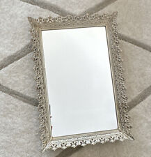 Vintage Mirror Tray Gold Crème Tone Metal Wall Table Frame Victorian Style 15x11 picture