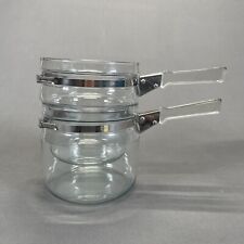 Vintage Pyrex Flameware Double Boiler Complete Set 3 Pieces Glass Handle picture