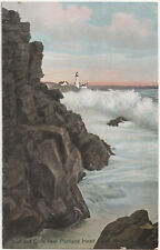 c1907~Portland Maine ME~Head Lighthouse~Surf Sea~Cliffs~Scenic Antique Postcard picture