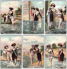 1910-20's SET/6 BATHING BEAUTIES SWIMSUITS AFFECTIONATE WOMEN BEACH POSTCARDS picture