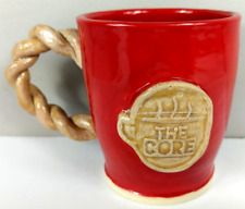 Rare Signed: Ceramic Pottery Coffee Mug, The Core, Red w/ Braided Handle picture