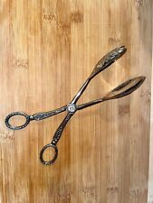 Vintage Silver Plate Salad Tongs Asparagus Server Scissor Style Very Ornate picture