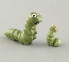 VTG Hagen Renaker 2 Miniature CATERPILLARS Smiling Green Inch Worm Figurines picture