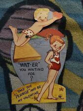 Old Valentines Greeting Card Children Swimming  picture