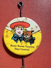 Vintage 1940s 1946 Buster Brown shoes Vacation Day Carnival button reciept hook picture