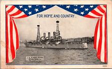 Postcard American Flag and U.S.S. New Jersey picture