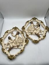 Vintage Victorian Couple Wall Art Décor 3D Set of 2 Chalkware Wall Plaques 14x15 picture