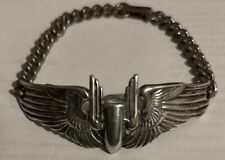 WWII Era Aerial Air Force Gunner Sterling Silver Wings Convert To 7” Bracelet picture