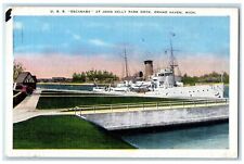 c1940's U.S.S. Escanaba At John Kelly Park Dock Grand Haven MI Unposted Postcard picture