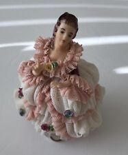 Vintage Dresden Porcelain Victorian Lady Figurine Pink White Lace Dress Germany picture