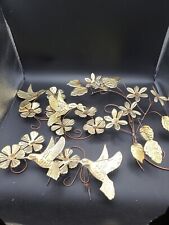 Vintage HOMCO Gold Tone Metal Hummingbird Flowers Wall Decor Hangings Set Of 5 picture