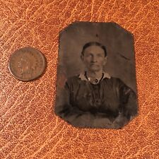 Small 1860s/70s Tintype Old Woman With Necklace Photo Of A Man “mourning” picture