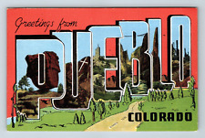 Postcard Linen CO Big Large Letters Greetings Multi Scenic View Pueblo Colorado picture