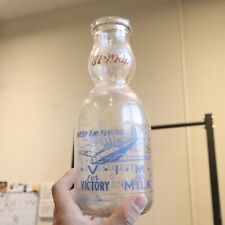 Antique Warren Ohio Sanitary Milk Bottle VIM Victory Plane WW2 Painted Quart picture
