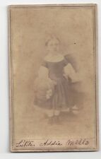 Antique CDV Photo Young Girl in Dress Holding Hat w/Flowers Civil War Tax Stamp picture