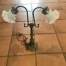 ￼Vintage dual light brass table lamp, stunning detail, Hand Fist old art deco picture