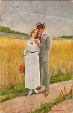 vintage postcard - Richard Borrmeister romantic couple Sommertag picture
