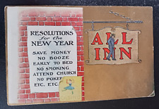 1909 postcard Resolutions for New Year Save Money No Booze No Smoking All Inn picture